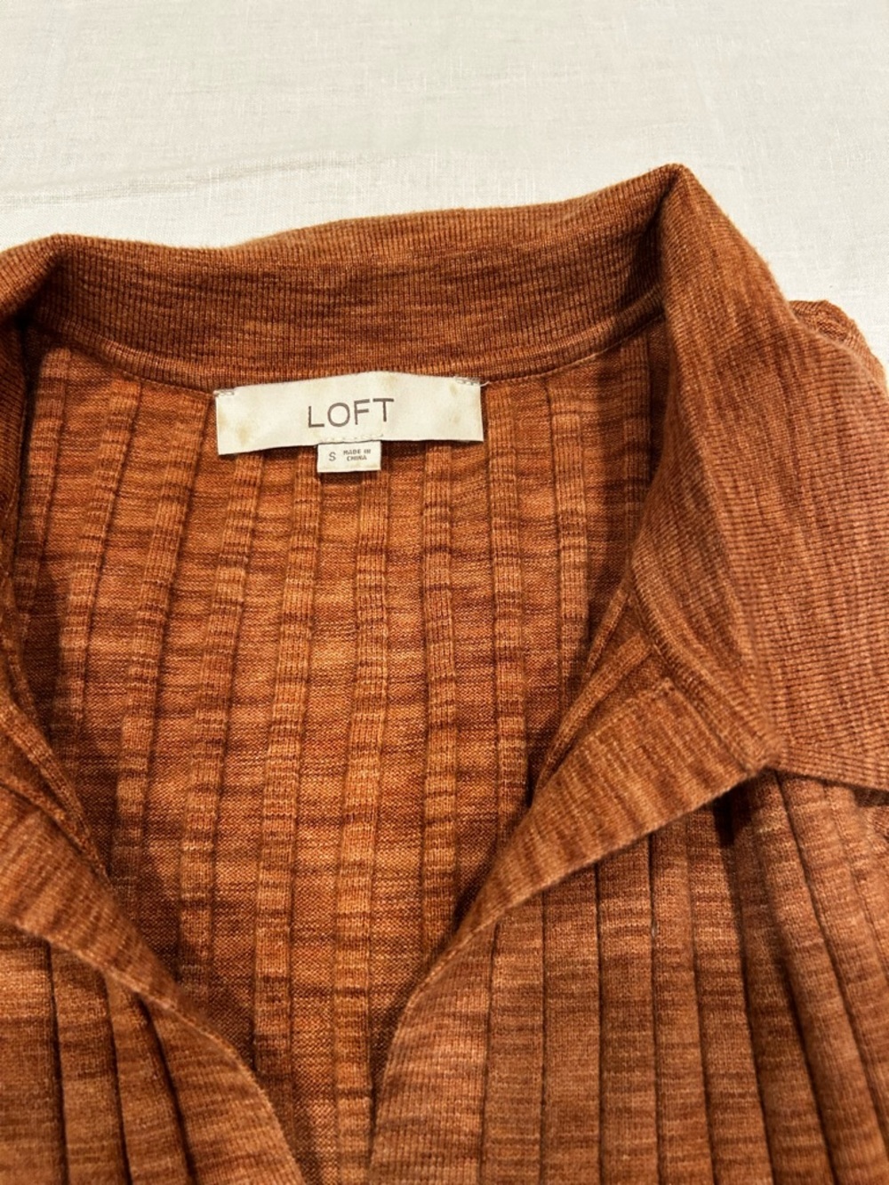 LOFT Ribbed Polo Sweater Midi Dress in Rust - Picture 2 of 3